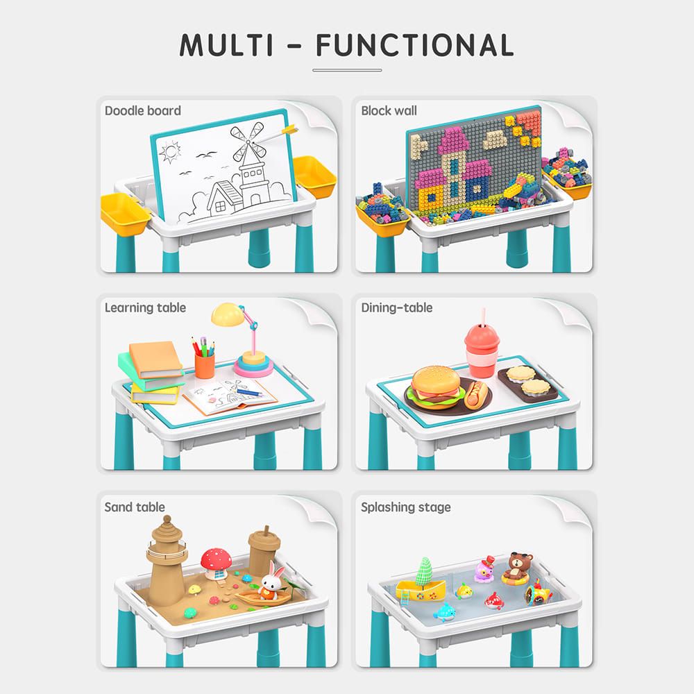 Multifunctional Kids Building Block Table Set with Storage, Compatible with 3-6 Year Olds, Includes Chair and 88-380PCS Colorful Bricks, Ideal for Learning, Drawing, Sand & Water Play (380PCS)