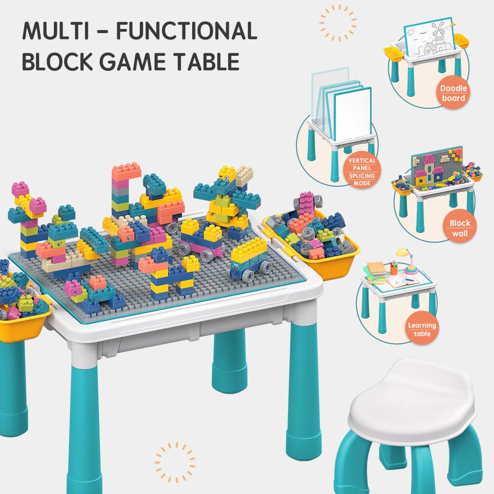 Multifunctional Kids Building Block Table Set with Storage, Compatible with 3-6 Year Olds, Includes Chair and 88-380PCS Colorful Bricks, Ideal for Learning, Drawing, Sand & Water Play (88PCS)
