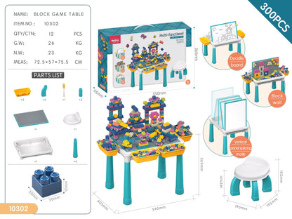 Multifunctional Kids Building Block Table Set with Storage, Compatible with 3-6 Year Olds, Includes Chair and 88-380PCS Colorful Bricks, Ideal for Learning, Drawing, Sand & Water Play (88PCS)