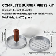 Professional 4.6-inch aluminum burger patty maker with ergonomic wooden handle, non-stick burger patty maker, V1345-SY03