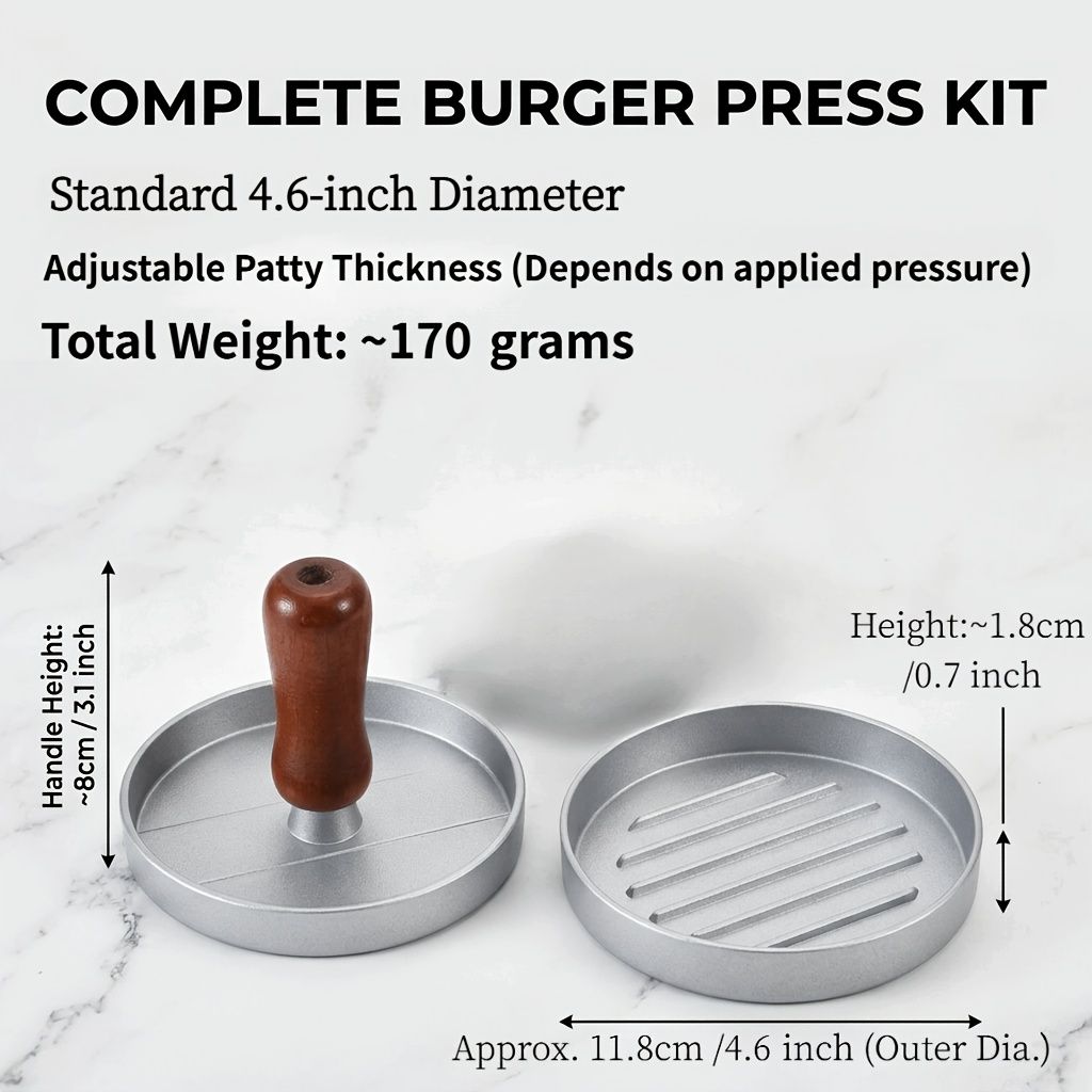Professional 4.6-inch aluminum burger patty maker with ergonomic wooden handle, non-stick burger patty maker, V1345-SY03
