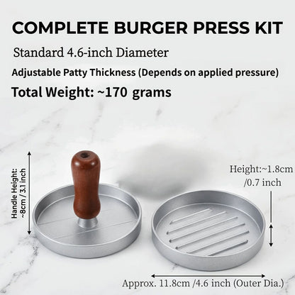 Professional 4.6-inch aluminum burger patty maker with ergonomic wooden handle, non-stick burger patty maker, V1345-SY03