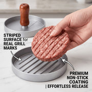 Professional 4.6-inch aluminum burger patty maker with ergonomic wooden handle, non-stick burger patty maker, V1345-SY03
