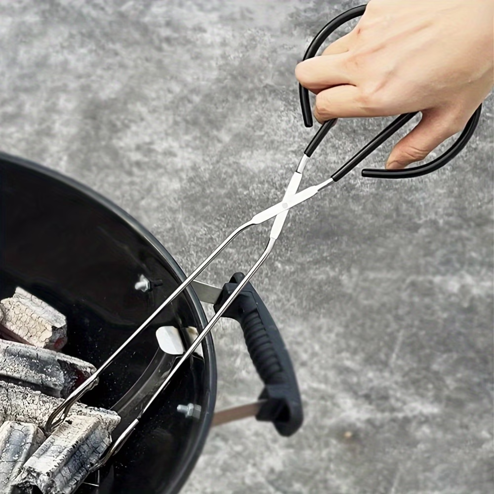 Long, sturdy, and heat-resistant charcoal tongs for grilling food. Made of stainless steel, these portable V1345-SY07