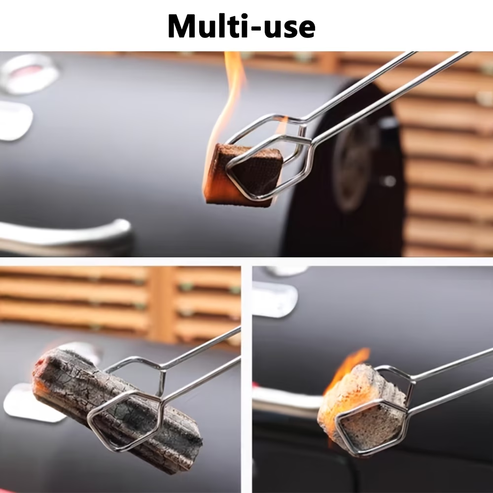 Long, sturdy, and heat-resistant charcoal tongs for grilling food. Made of stainless steel, these portable V1345-SY07