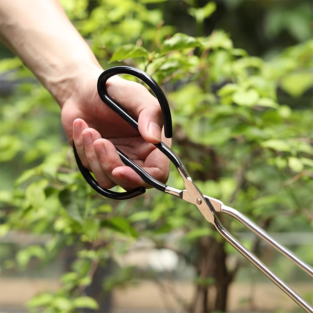 Long, sturdy, and heat-resistant charcoal tongs for grilling food. Made of stainless steel, these portable V1345-SY07