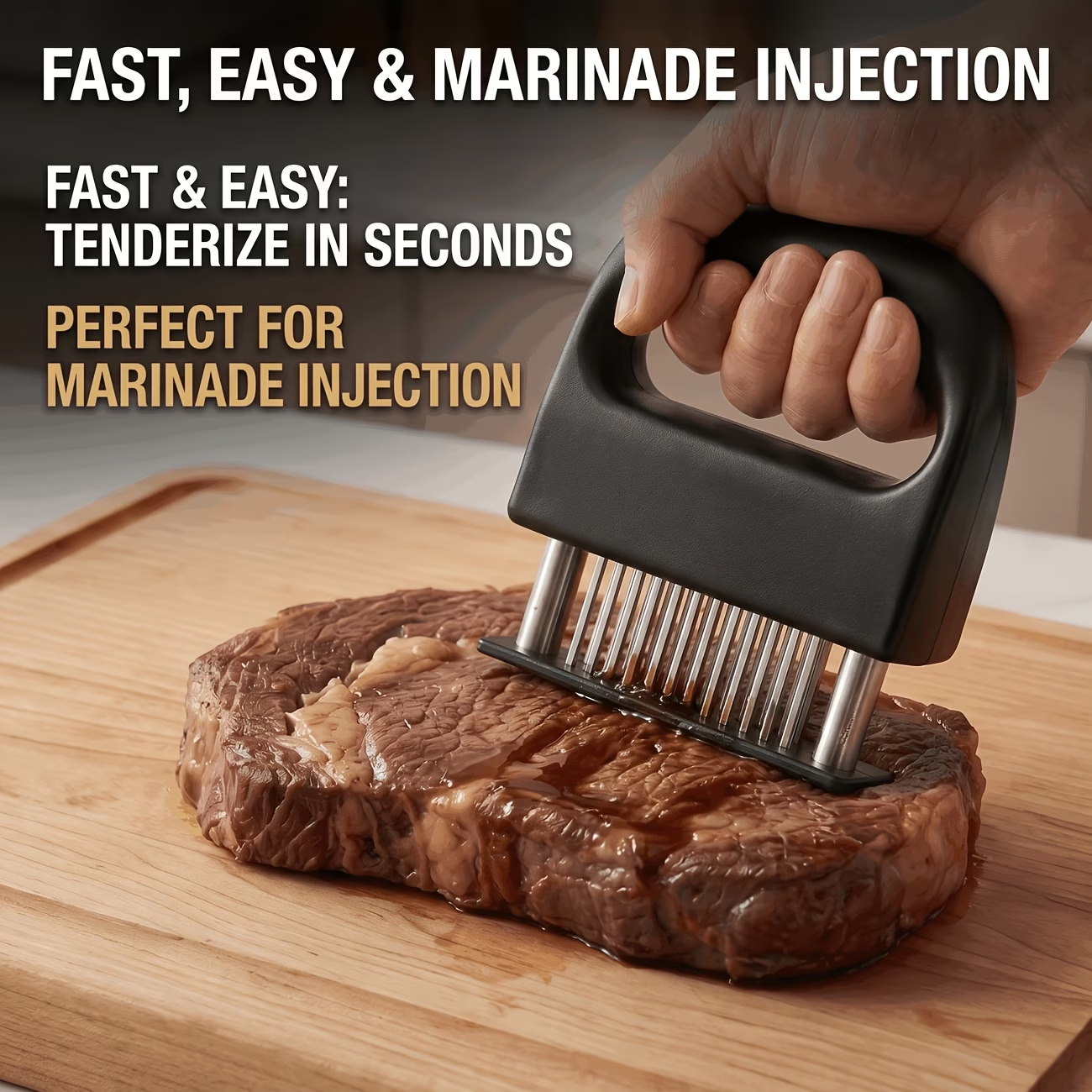 Heavy-duty meat tenderizer with 48 stainless steel needles and a locking mechanism - suitable for tenderizing V1345-SY17