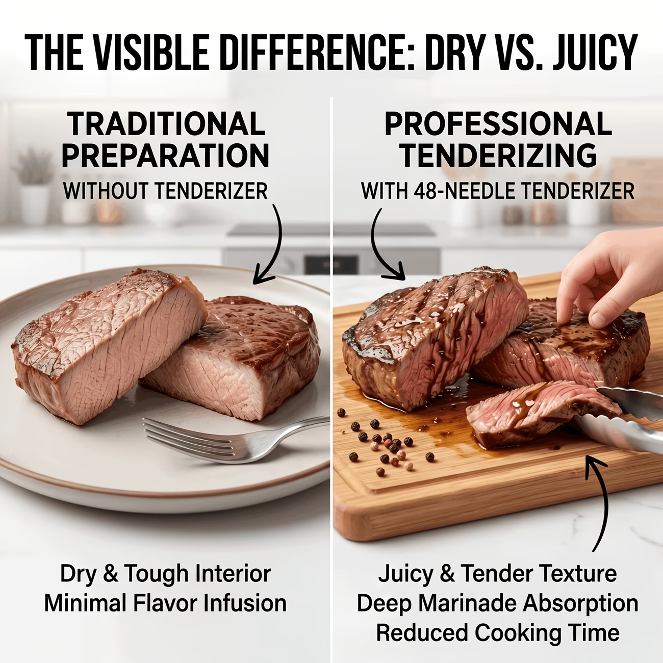 Heavy-duty meat tenderizer with 48 stainless steel needles and a locking mechanism - suitable for tenderizing V1345-SY17