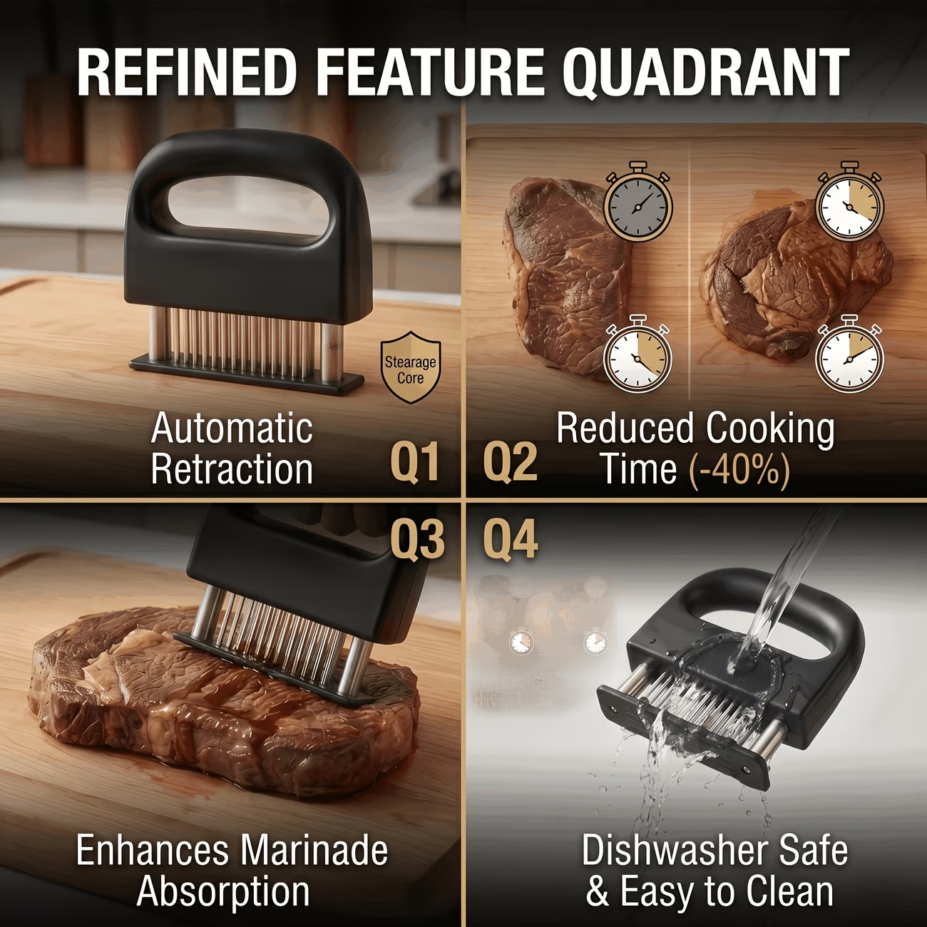 Heavy-duty meat tenderizer with 48 stainless steel needles and a locking mechanism - suitable for tenderizing V1345-SY17