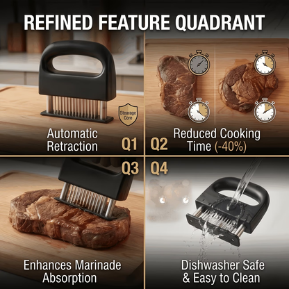 Heavy-duty meat tenderizer with 48 stainless steel needles and a locking mechanism - suitable for tenderizing V1345-SY17