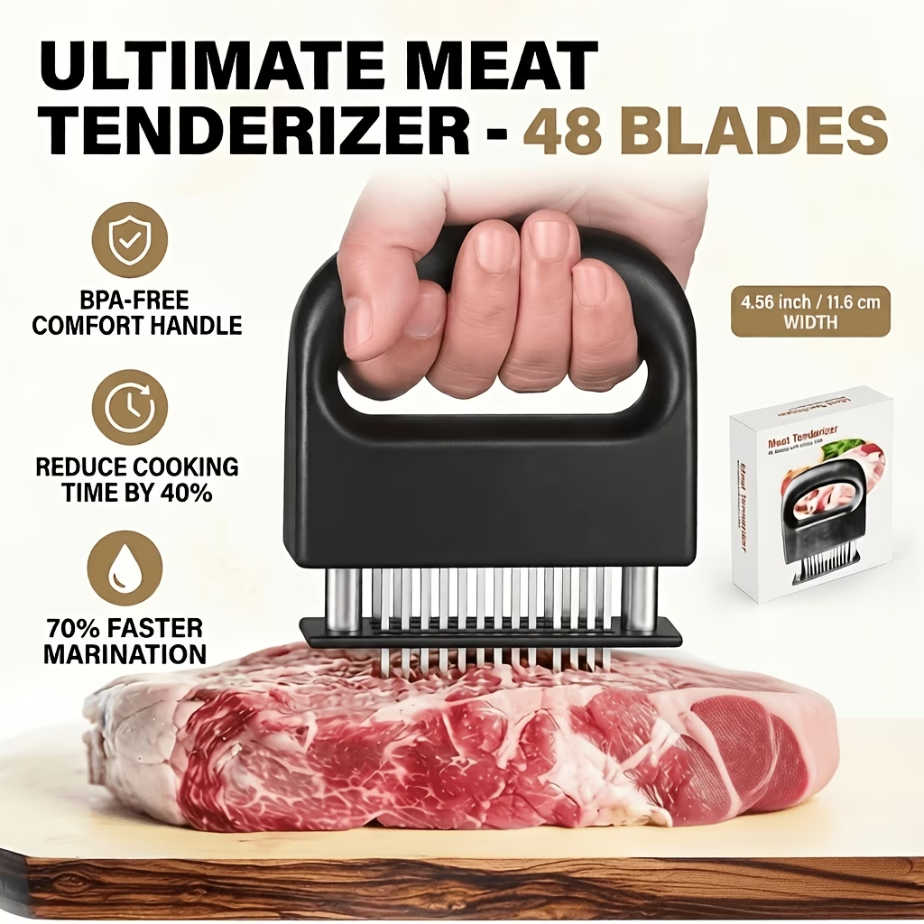 Heavy-duty meat tenderizer with 48 stainless steel needles and a locking mechanism - suitable for tenderizing V1345-SY17