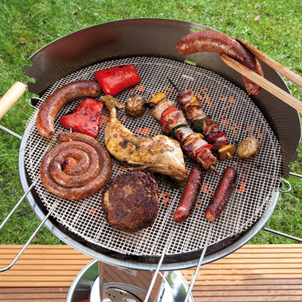Black 3-Pack Premium Non-Stick PTFE Grill Mesh Mats - Reusable, easy-to-clean round wire mesh mats, perfect V1345-SY42