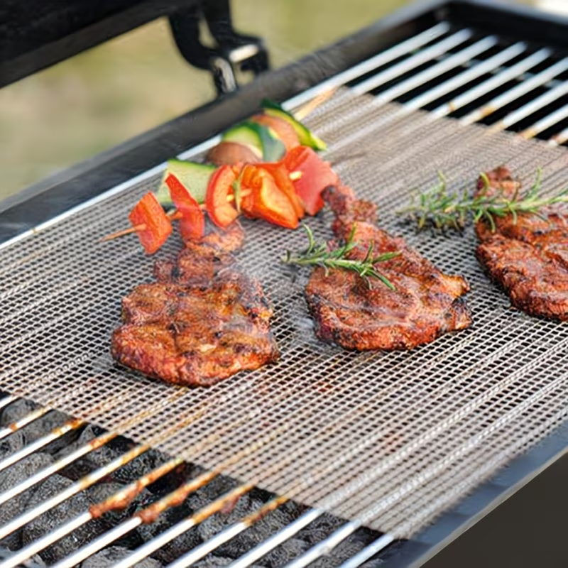 Black 3-Pack Premium Non-Stick PTFE Grill Mesh Mats - Reusable, easy-to-clean round wire mesh mats, perfect V1345-SY42