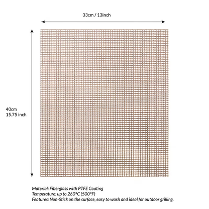 Black 3-Pack Premium Non-Stick PTFE Grill Mesh Mats - Reusable, easy-to-clean round wire mesh mats, perfect V1345-SY42