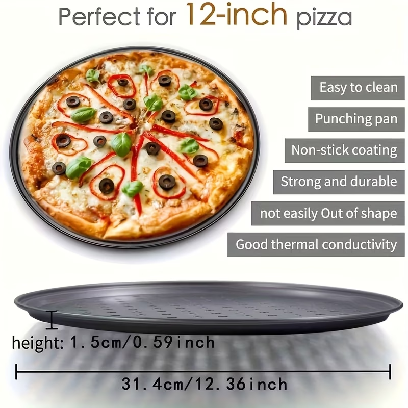 Two pizza baking pans, each 30.48 cm in diameter, feature ventilation holes for improved cooking efficiency V1345-SY54