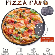 Two pizza baking pans, each 30.48 cm in diameter, feature ventilation holes for improved cooking efficiency V1345-SY54
