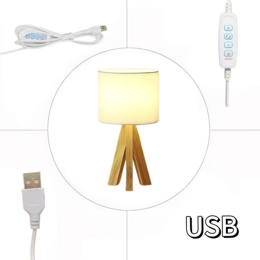 Beige tripod table lamp, bedside lamp, desk lamp, home lighting, wooden lamp, fabric shade lamp, contemporary V1347-124-BLA-83286