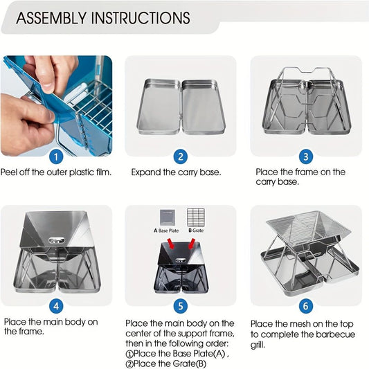 Silver Green portable camping grill, stainless steel grill, 304 stainless steel, charcoal grill, camping V1347-132-GRE-09096