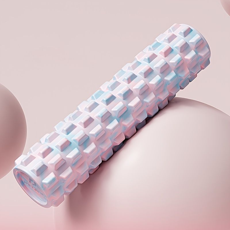 Pink foam roller, muscle recovery, fitness accessory, deep tissue massage, post-workout relief, textured foam V1347-141-SIL-23733