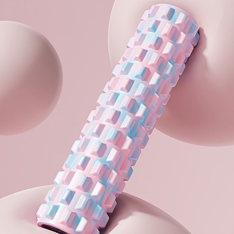 Pink foam roller, muscle recovery, fitness accessory, deep tissue massage, post-workout relief, textured foam V1347-141-SIL-23733