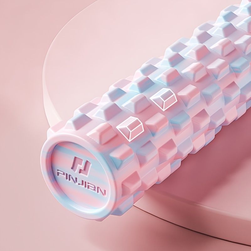 Pink foam roller, muscle recovery, fitness accessory, deep tissue massage, post-workout relief, textured foam V1347-141-SIL-23733