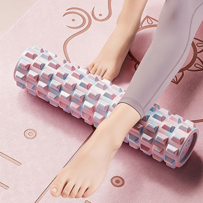 Pink foam roller, muscle recovery, fitness accessory, deep tissue massage, post-workout relief, textured foam V1347-141-SIL-23733