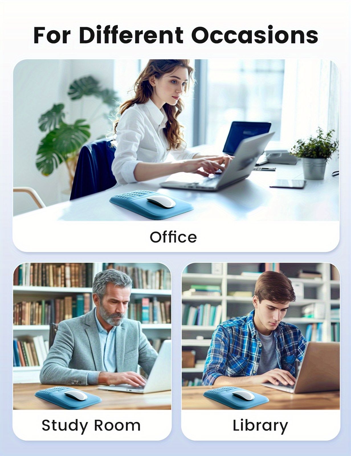 Blue Vaydeer Ergonomic Mouse Pad with Cushioned Wrist Rest and Smooth Tracking Surface V1347-890-BLA-08992