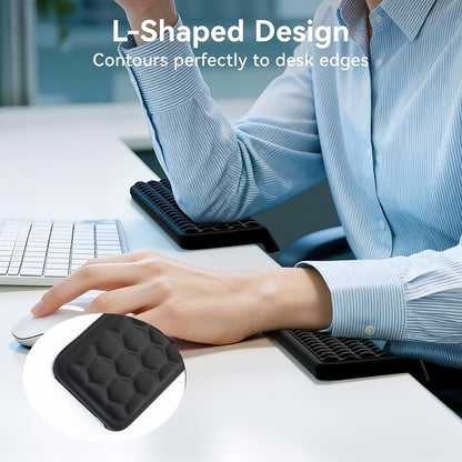 Black ergonomic wrist rest, keyboard wrist support, comfortable typing, wrist cushion, office ergonomics, V1347-890-GRA-14117