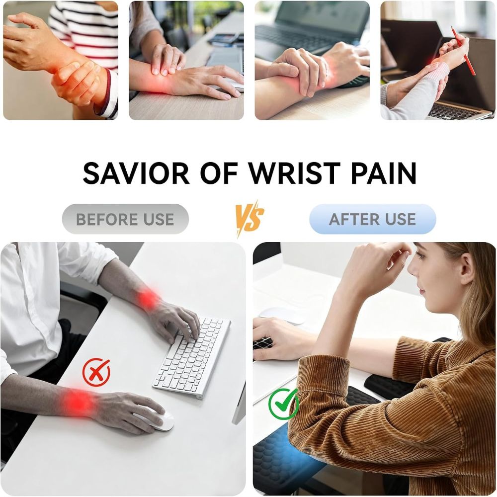 Black ergonomic wrist rest, keyboard wrist support, comfortable typing, wrist cushion, office ergonomics, V1347-890-GRA-14117
