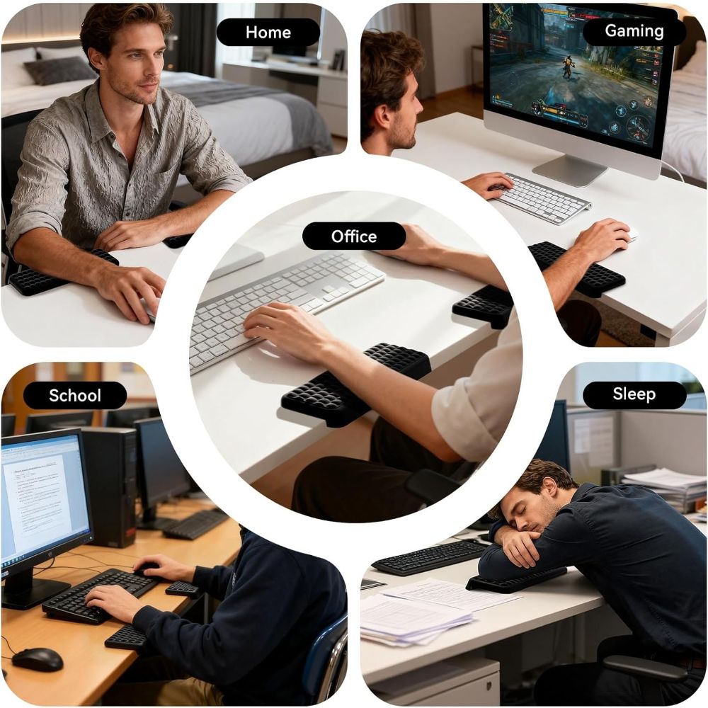Black ergonomic wrist rest, keyboard wrist support, comfortable typing, wrist cushion, office ergonomics, V1347-890-GRA-14117
