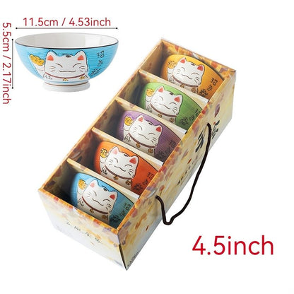 Lucky Cat Ceramic Bowl Set - 4-Piece Maneki-Neko Gift Box V1347-DSZ-001-123