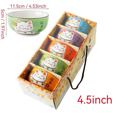 Lucky Cat Ceramic Bowl Set - 4-Piece Maneki-Neko Gift Box V1347-DSZ-001-123