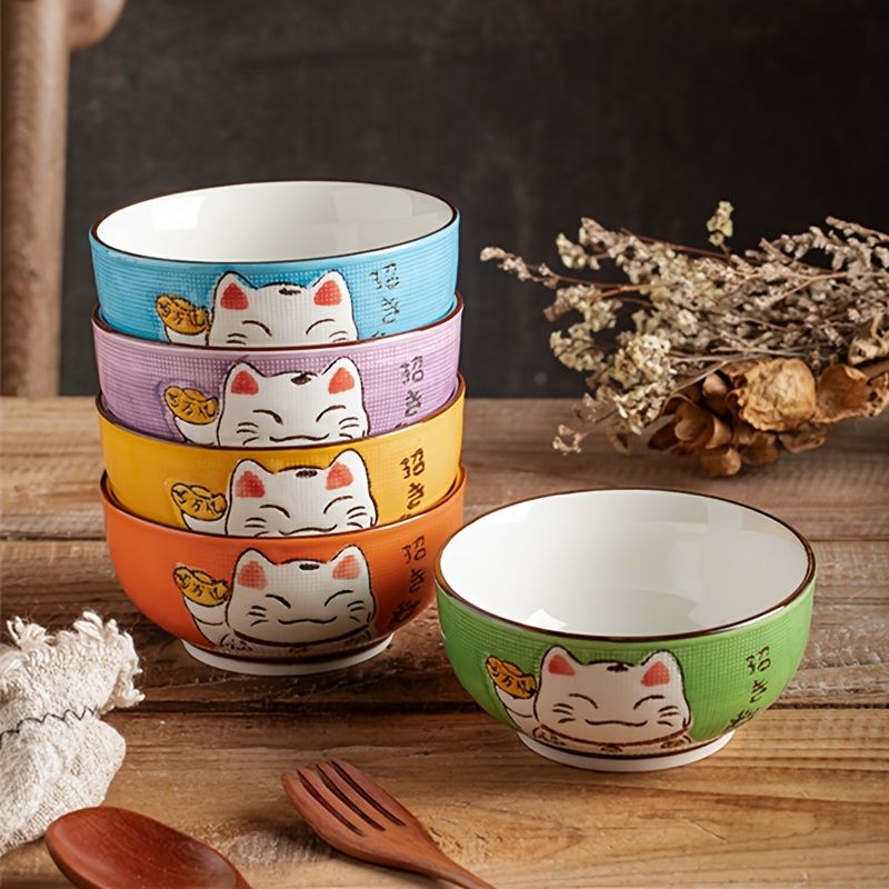 Lucky Cat Ceramic Bowl Set - 4-Piece Maneki-Neko Gift Box V1347-DSZ-001-123