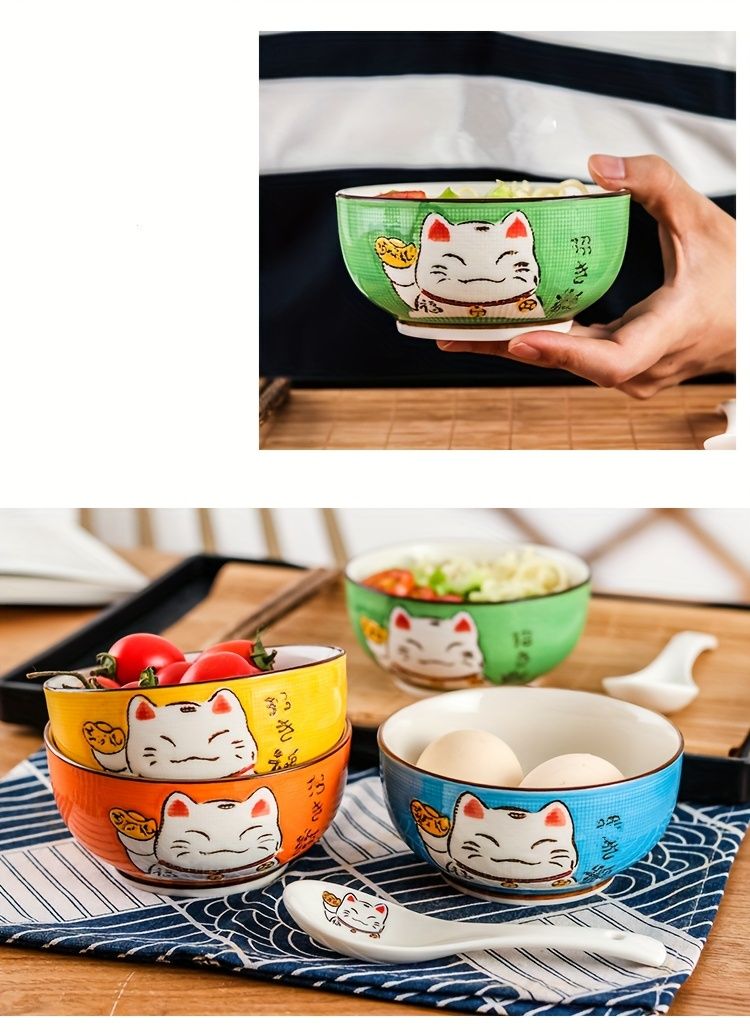 Lucky Cat Ceramic Bowl Set - 4-Piece Maneki-Neko Gift Box V1347-DSZ-001-123