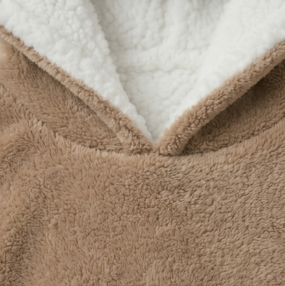 Kids Oversized Giant Wearable Blanket Hoodie Sherpa Fleece Sweatshirt Pullover - Solid Beige Colour - One Size Fits All (AU/EU)