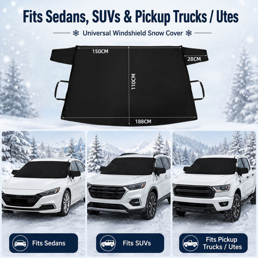 188 x 110cm Car Windscreen Snow Cover 600D Oxford PU Coated Frost Ice Protector for Cars SUVs and Utes