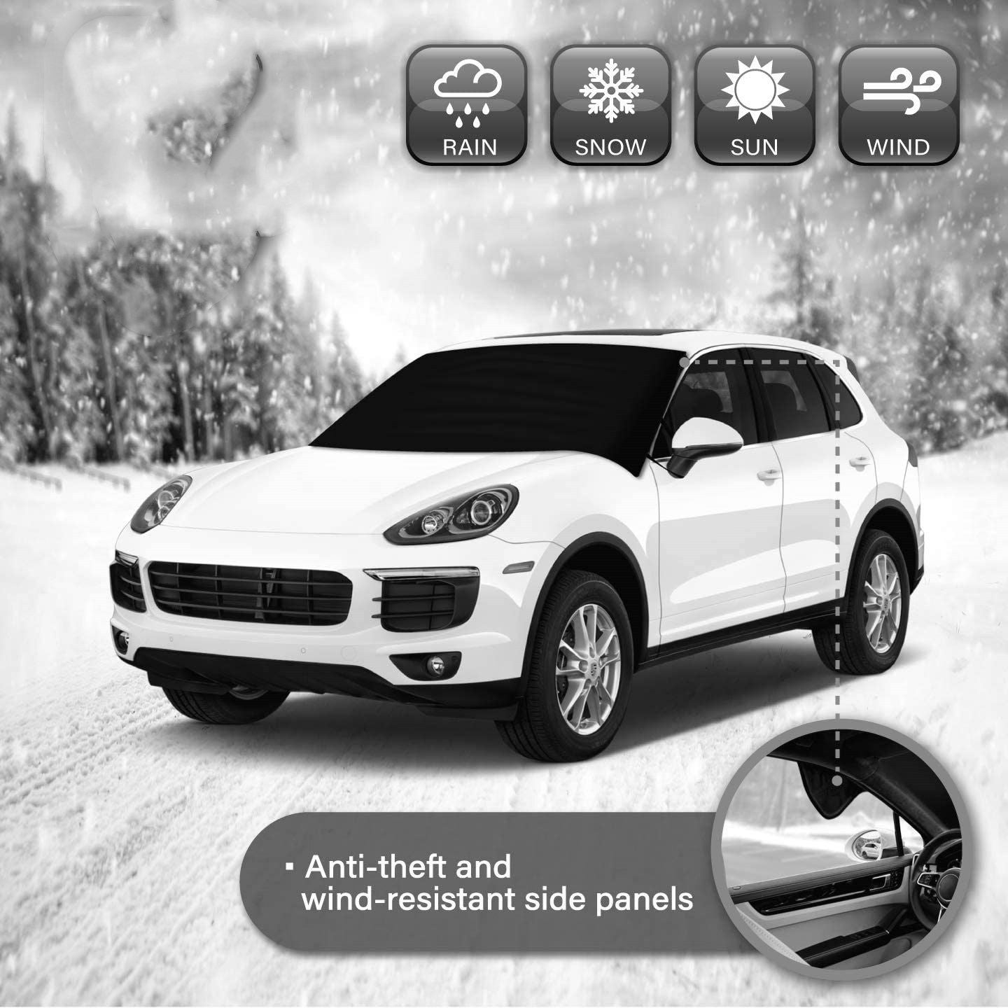 188 x 110cm Car Windscreen Snow Cover 600D Oxford PU Coated Frost Ice Protector for Cars SUVs and Utes