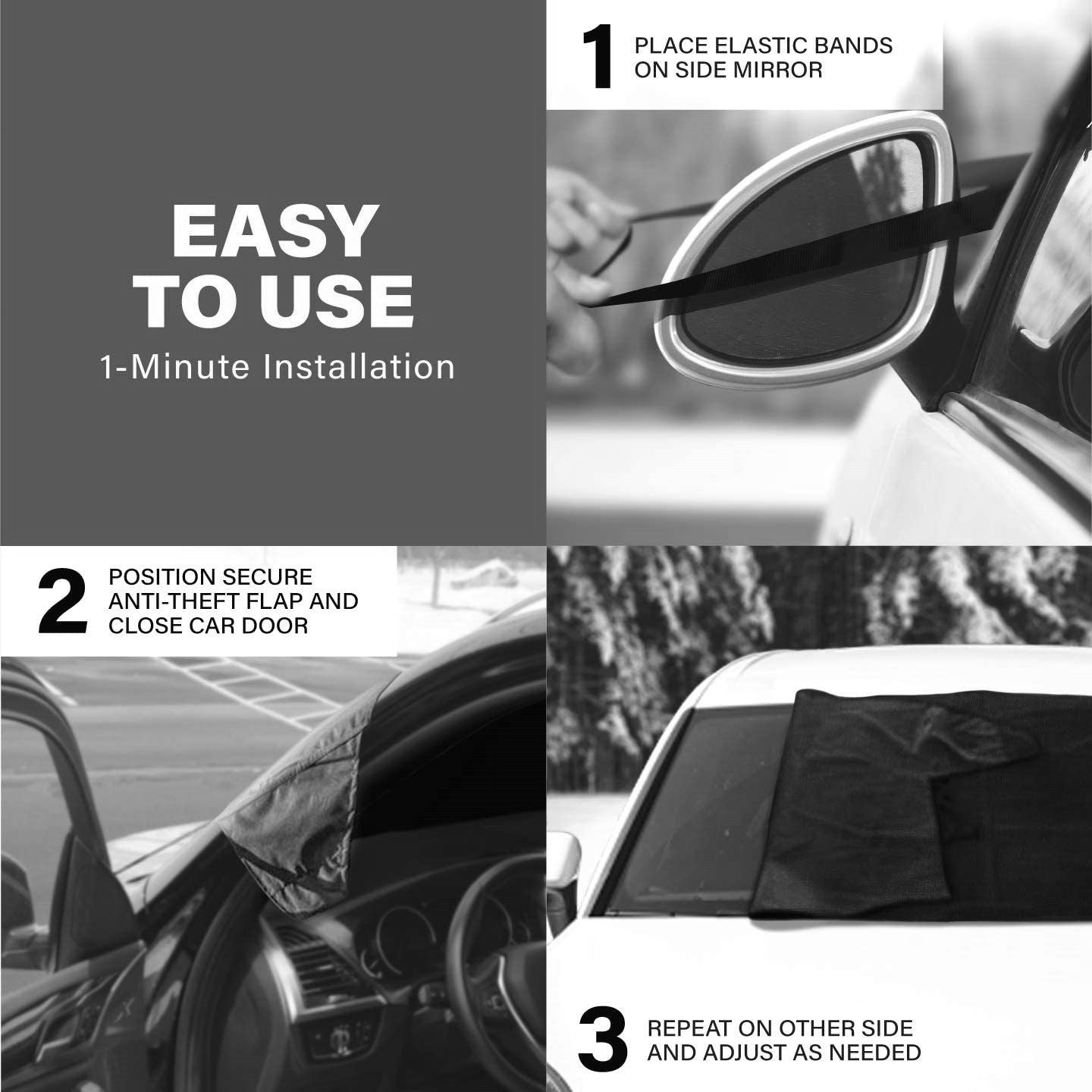 188 x 110cm Car Windscreen Snow Cover 600D Oxford PU Coated Frost Ice Protector for Cars SUVs and Utes