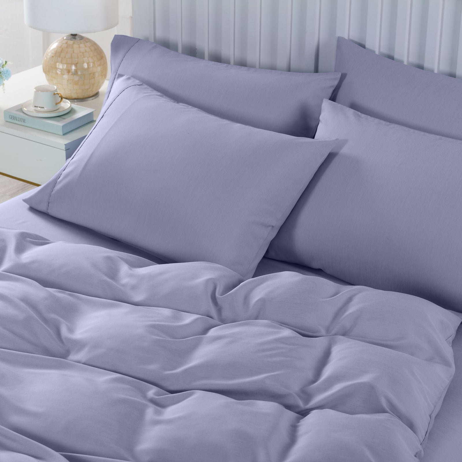 Royal Comfort 2000TC 6 Piece Bamboo Sheet & Quilt Cover Set Cooling Breathable - Queen - Lilac Grey V160-10001261