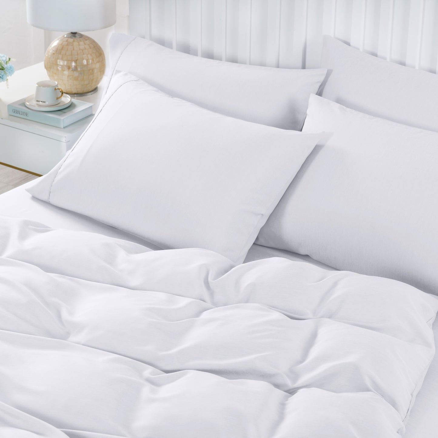 Royal Comfort 2000TC 6 Piece Bamboo Sheet & Quilt Cover Set Cooling Breathable - King - White V160-10001267