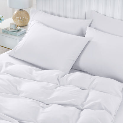 Royal Comfort 2000TC 6 Piece Bamboo Sheet & Quilt Cover Set Cooling Breathable - King - White V160-10001267