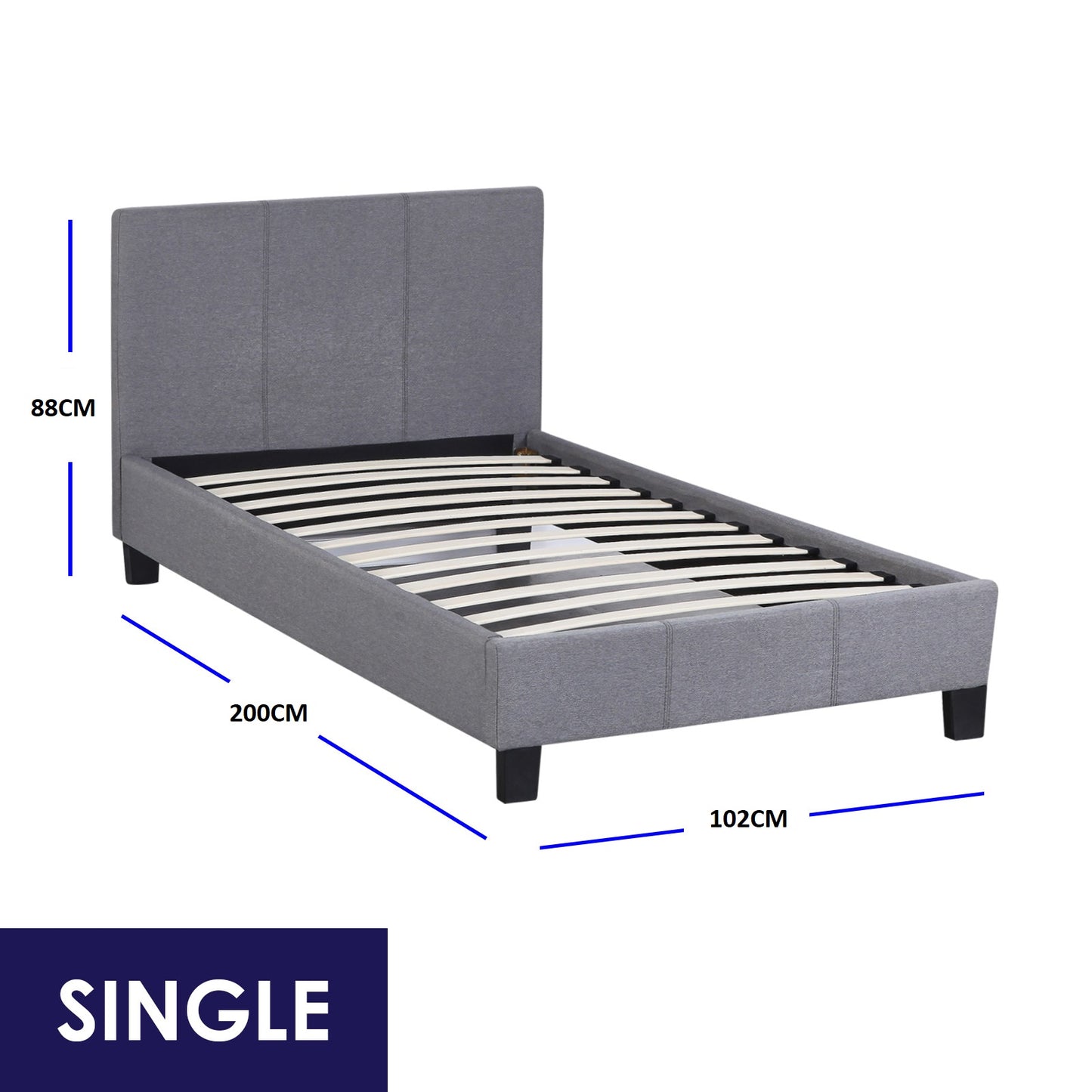 Milano Sienna Luxury Bed Frame Base And Headboard Solid Wood Padded Linen Fabric - Single - Grey V160-10001616