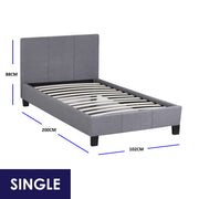 Milano Sienna Luxury Bed Frame Base And Headboard Solid Wood Padded Linen Fabric - Single - Grey V160-10001616