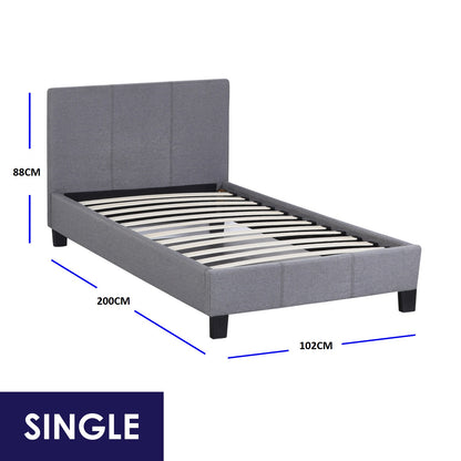 Milano Sienna Luxury Bed Frame Base And Headboard Solid Wood Padded Linen Fabric - Single - Grey V160-10001616