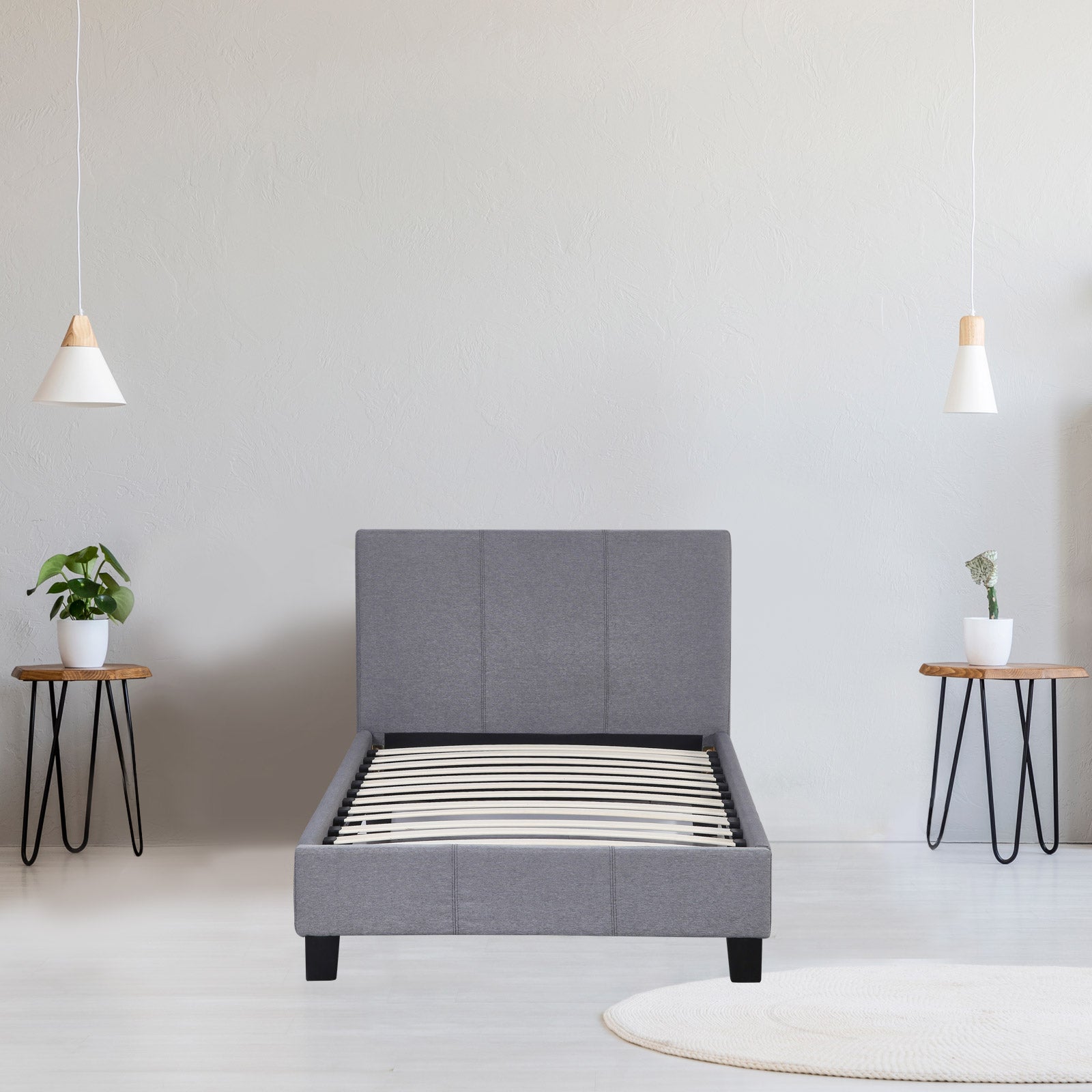 Milano Sienna Luxury Bed Frame Base And Headboard Solid Wood Padded Linen Fabric - Single - Grey V160-10001616