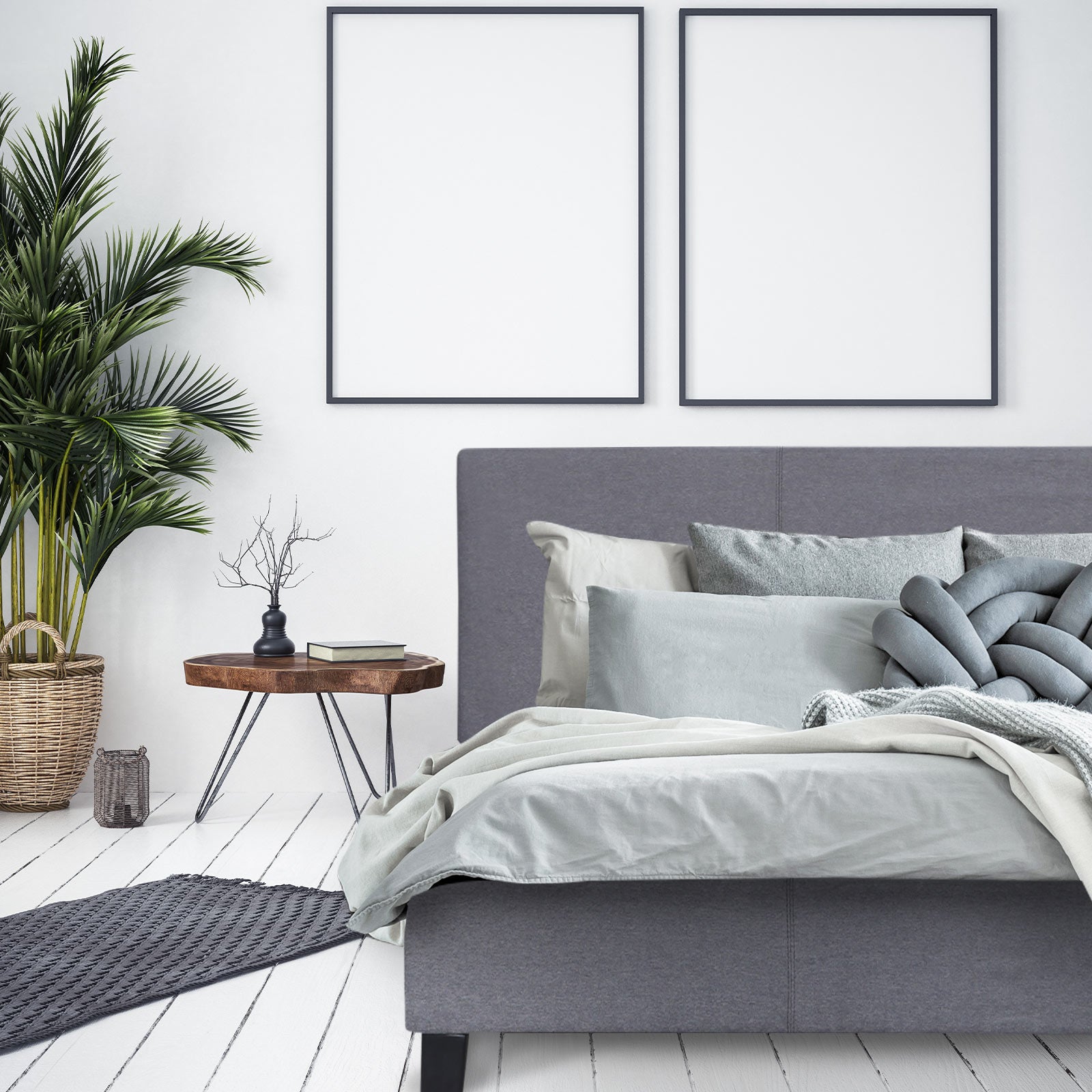 Milano Sienna Luxury Bed Frame Base And Headboard Solid Wood Padded Linen Fabric - Single - Grey V160-10001616
