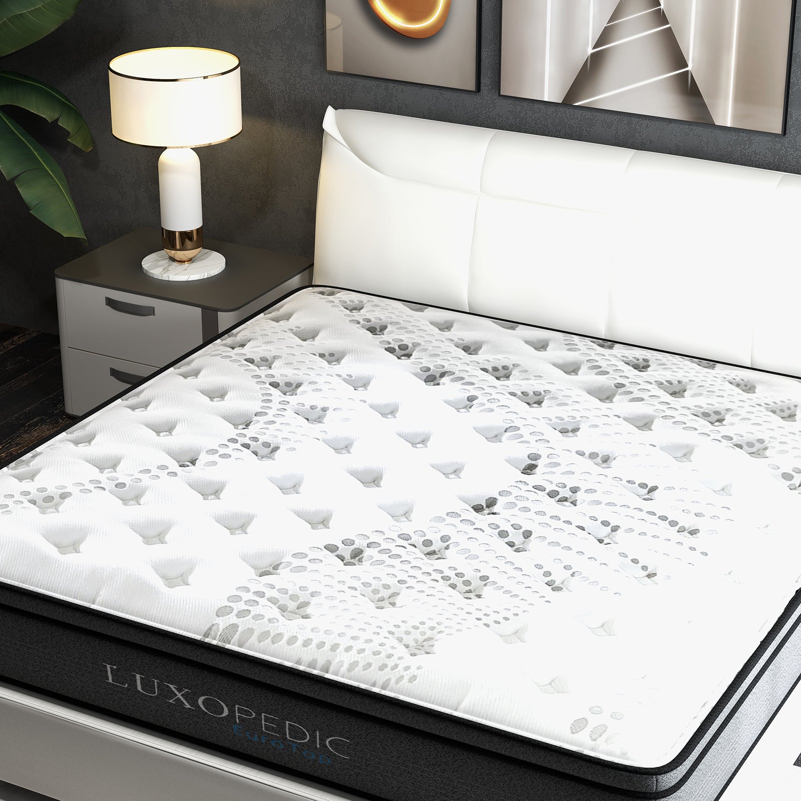 Luxopedic Pocket Spring Mattress 5 Zone 32CM Euro Top Memory Foam Medium Firm - Single - White Grey V160-10001650