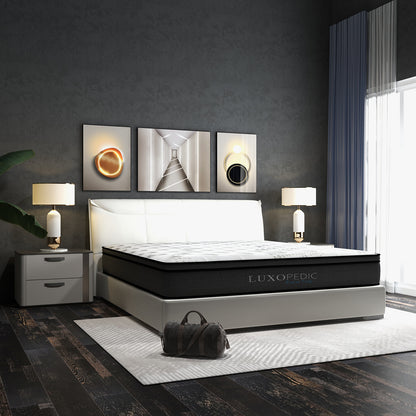 Luxopedic Pocket Spring Mattress 5 Zone 32CM Euro Top Memory Foam Medium Firm - Single - White Grey V160-10001650