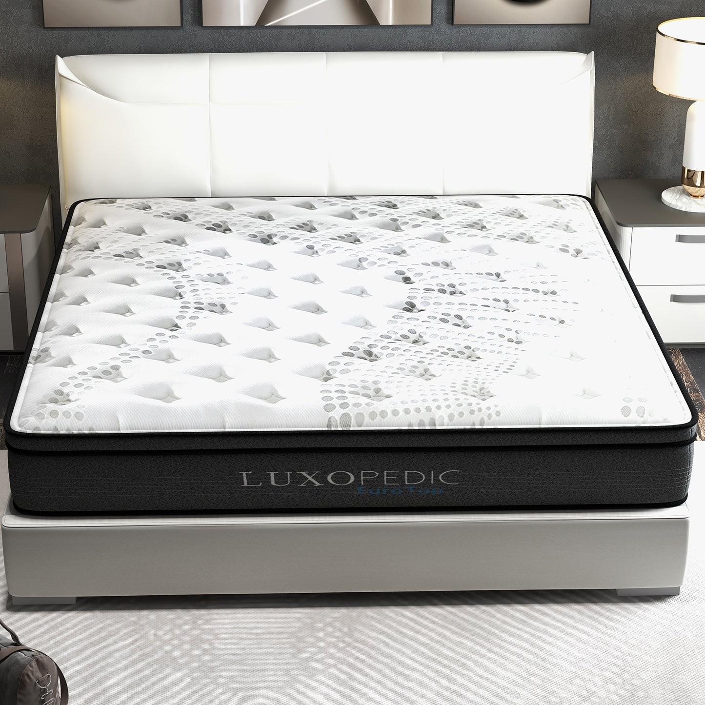 Luxopedic Pocket Spring Mattress 5 Zone 32CM Euro Top Memory Foam Medium Firm - Double - White Grey V160-10001651