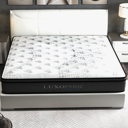 Luxopedic Pocket Spring Mattress 5 Zone 32CM Euro Top Memory Foam Medium Firm - Double - White Grey V160-10001651